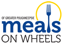 Stylized yellow plate with blue flatware -- logo for Greater Poughkeepsie Meals On Wheels