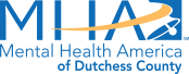 Blue and gold stylized letters, logo of Mental Health America Dutchess County (NY)